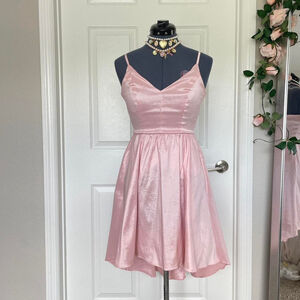 Pink mini dress long train v neck 2000s dress coquette